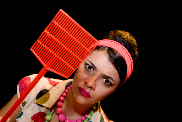 portrait of a young woman with a fan - Fotó, kép
