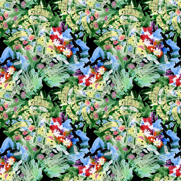 Watercolor pattern with garden flowers - Photo, Image