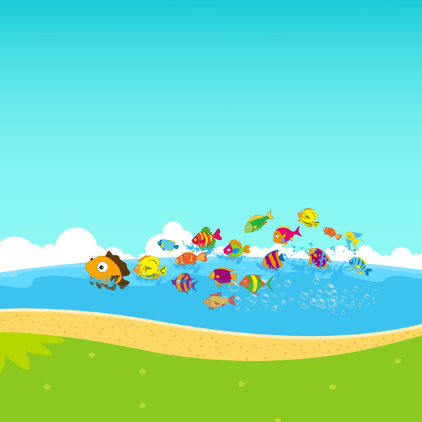 Family of funny fish under the sea - Vector, Image