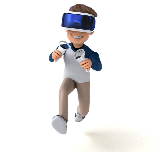 Fun 3D illustration of a cartoon kid with a VR helmet - 写真・画像