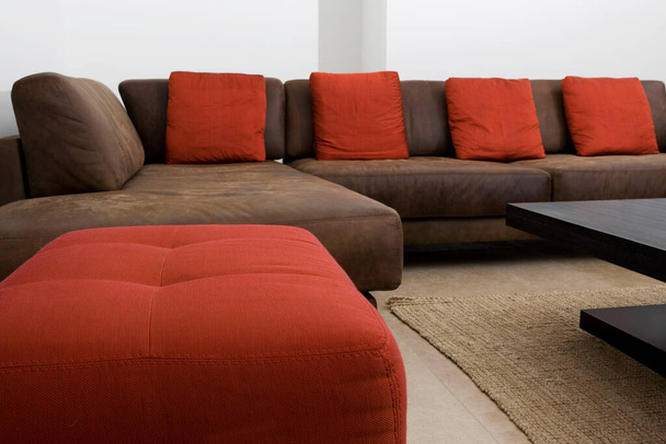 modern living room interior with sofa and pillows - Zdjęcie, obraz