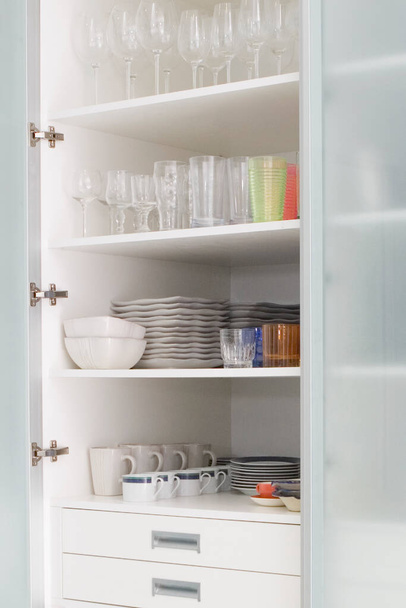 modern kitchen interior with shelves and utensils - Foto, Imagen