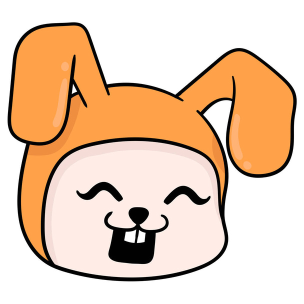 orange rabbit head laughing happily, doodle icon drawing - Wektor, obraz