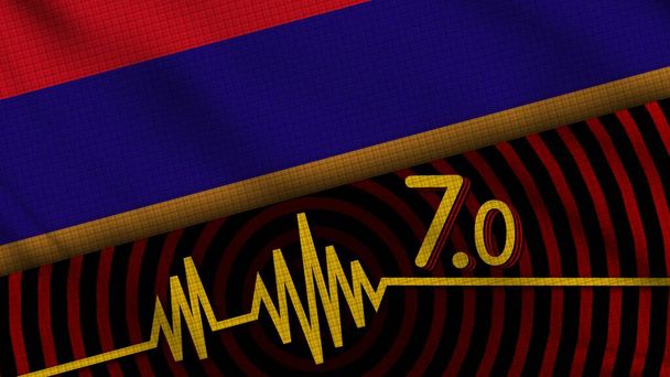 Flaga Armenii Wavy Fabric, 7.0 Trzęsienie ziemi, Najnowsze wiadomości, Koncepcja katastrofy, Ilustracja 3D - Zdjęcie, obraz
