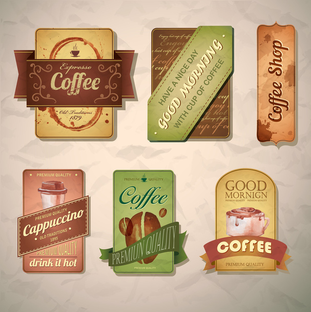 Set of vintage decorative coffee labels - Вектор,изображение