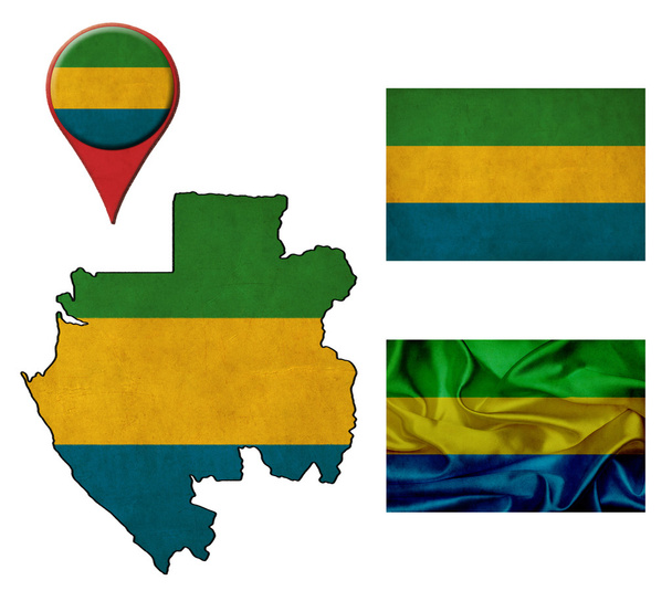 Gabon flag, map and map pointers  - Photo, Image