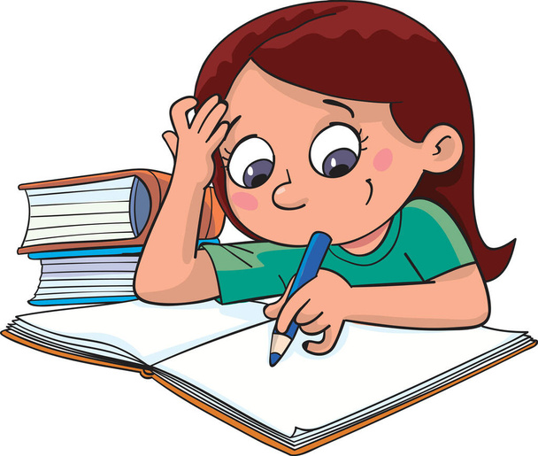 menina do Oriente Médio estuda e escreve em um caderno - Vetor, Imagem