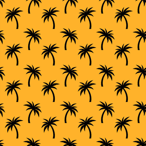 Palm trees seamless pattern. Black palms on orange background. - Vektor, kép