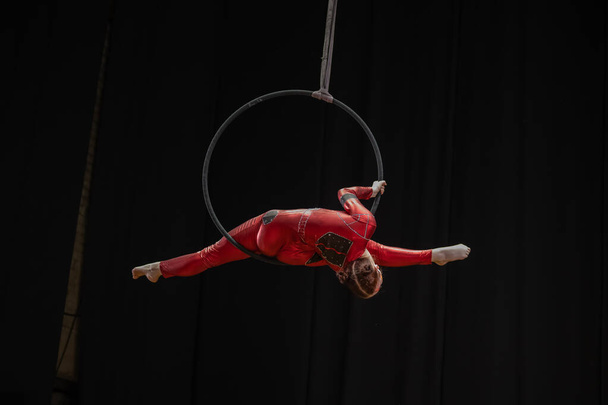 Tolyatti, Russia - July 25 2021: Air gymnastics competition among girls. - Photo, Image
