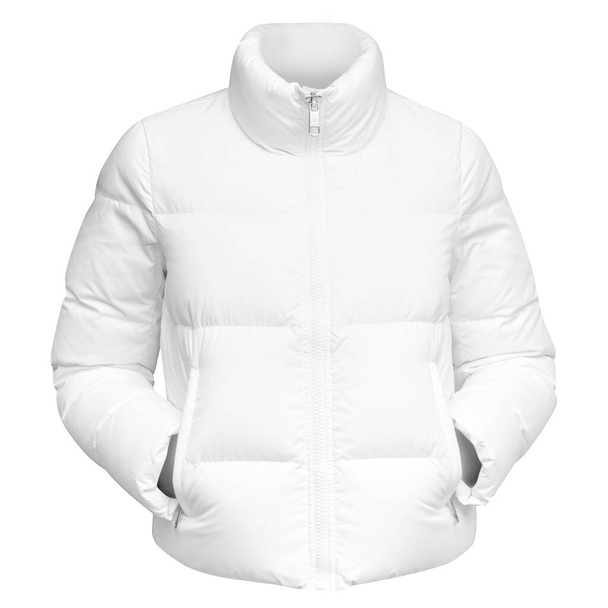 jaqueta branca para baixo para mulheres vista frontal isolada no fundo branco - Foto, Imagem