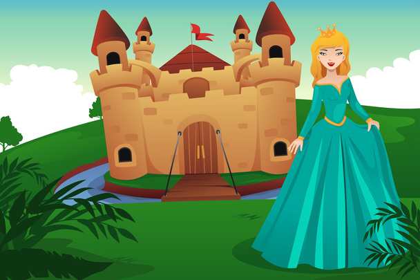 前の彼女の城でのプリンセス - ベクター画像