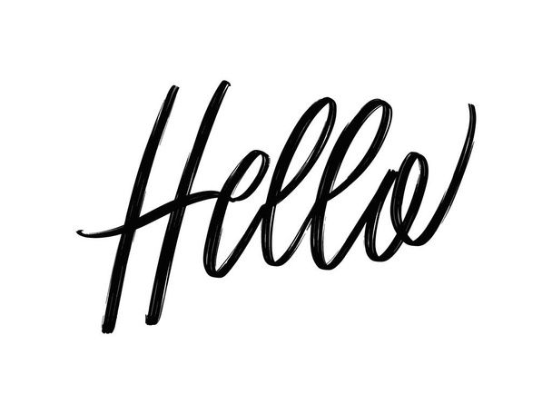 Hello. Hand written lettering isolated on white background.Vector template for poster, social network, banner, cards. - Vecteur, image
