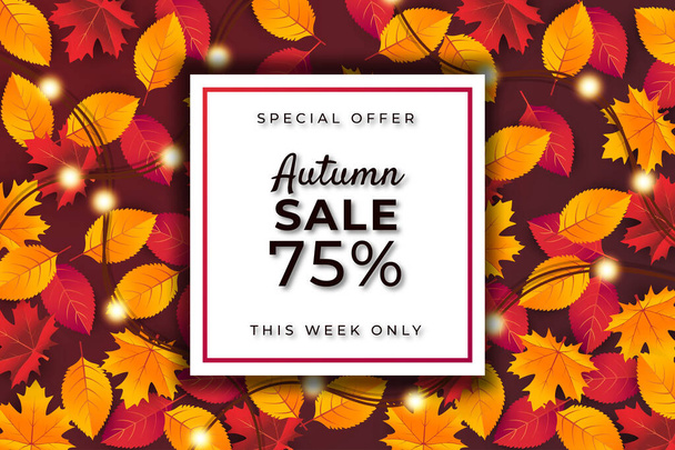 Autumn sale banner background with leaf. Special offer up to 75%.Premium Vector - Vetor, Imagem