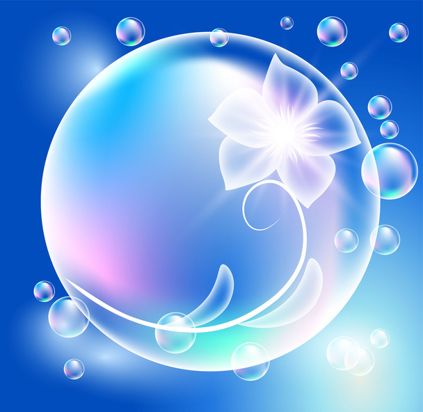 Bubbles with transparent flowers - Vector, imagen