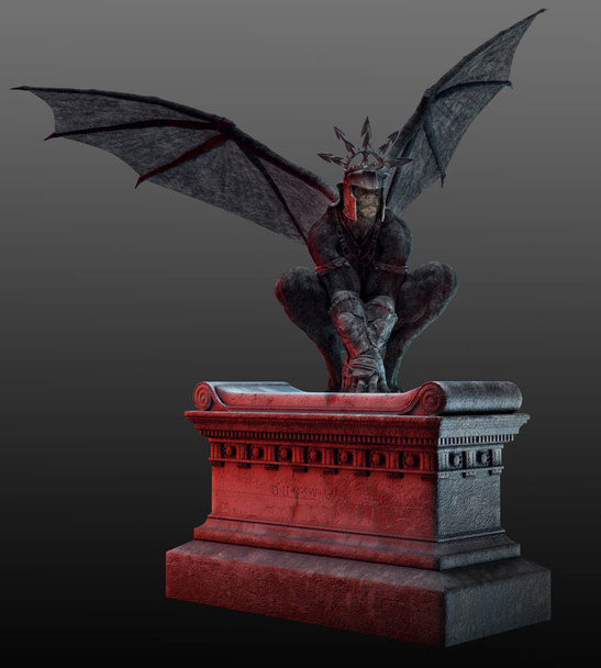 Estatua de gárgola CGI con casco y alas - Foto, imagen