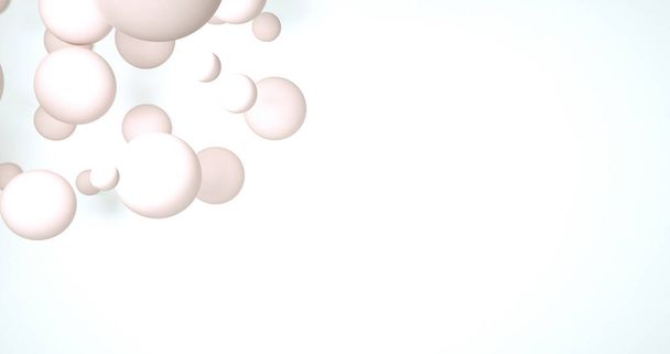 Abstraktní béžové pozadí s dynamickými 3D kuličkami. bílé a hnědé balónky na béžovém pozadí. - Fotografie, Obrázek