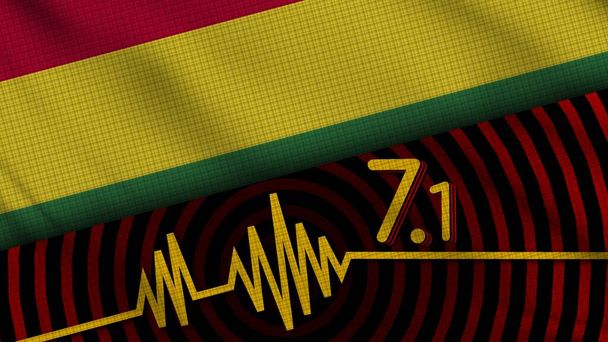 Boliwia Flaga Wavy Fabric, 7.1 Trzęsienie ziemi, Wiadomości z ostatniej chwili, Koncepcja katastrofy, Ilustracja 3D - Zdjęcie, obraz