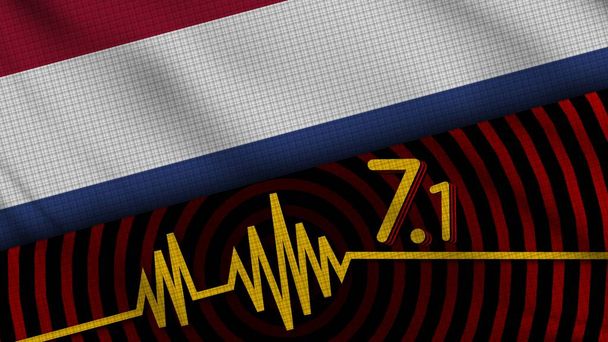 Netherlands Wavy Fabric Flag, 7.1 Earthquake, Breaking News, Disaster Concept, 3D Illustration - Foto, Imagen