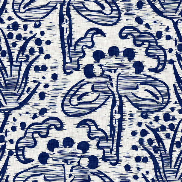 Textura de patrón de flores de tela teñida índigo. Tinte de tela de moda textil transparente resistente a toda la impresión. Impresión en bloque de kimono japonés. Muestra repetible de efecto batik de alta resolución.  - Foto, Imagen