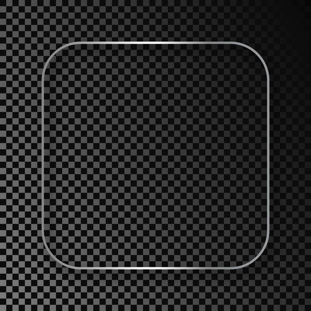 Silver glowing rounded square frame with shadow isolated on dark transparent background. Shiny frame with glowing effects. Vector illustration - Wektor, obraz