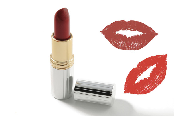 Red lipstick, with and a kiss silhouette - Photo, Image