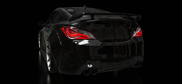 Black sports car coupe on a black background. 3d rendering - Photo, Image