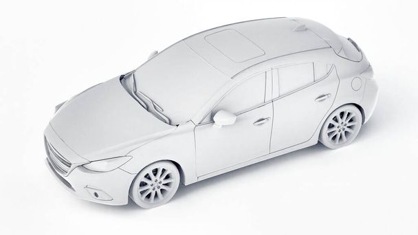 Stadsauto met blanco oppervlak voor uw creatieve ontwerp. 3D-weergave - Foto, afbeelding