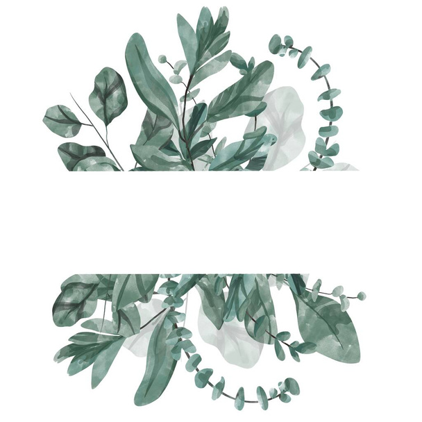 Pintado a mano acuarela bandera floral verde con eucalipto dólar de plata está aislado sobre un fondo blanco. Hierbas curativas - Foto, Imagen