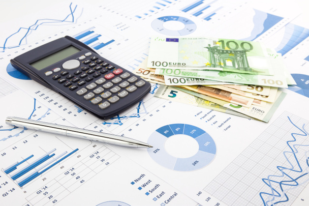 Euro currency on graphs, financial planning and expense report b - Photo, Image