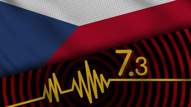 Флаг Волнистой ткани Чешской Республики, землетрясение 7,3 балла, срочные новости, концепция бедствия, 3D иллюстрация - Фото, изображение