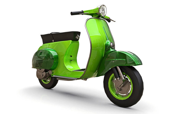 Vintage european green scooter on a white background. 3d rendering - Photo, Image