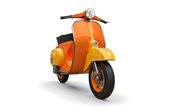 Vintage european orange scooter on a white background. 3d rendering - Photo, Image
