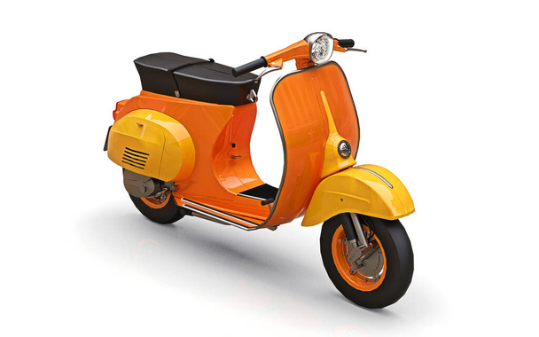 Vintage europäischer orangefarbener Motorroller auf weißem Hintergrund. 3D-Darstellung - Foto, Bild