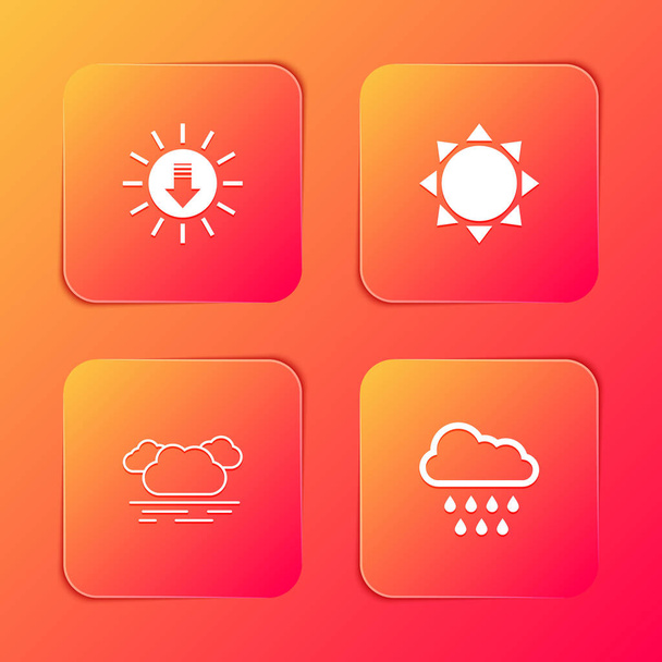 Réglez Coucher de soleil,, Nuage et avec icône de pluie. Vecteur - Vecteur, image