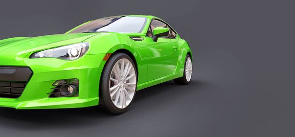 Zöld kis sportkocsi kupé. 3D-s renderelés - Fotó, kép