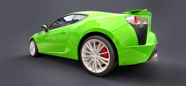 Zielony samochód sportowy. 3d renderowanie - Zdjęcie, obraz
