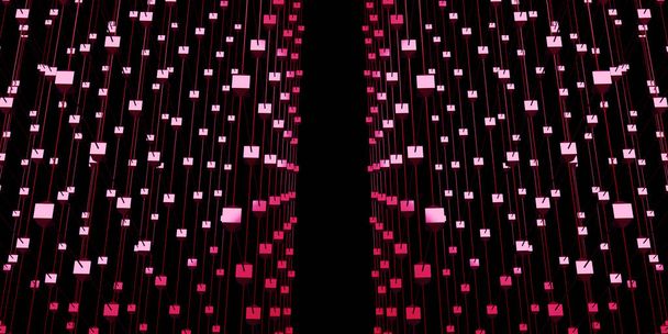 Sechseckiges Gitter atomare Struktur Cyberpunk-Stil Neonlicht 3D-Illustration - Foto, Bild