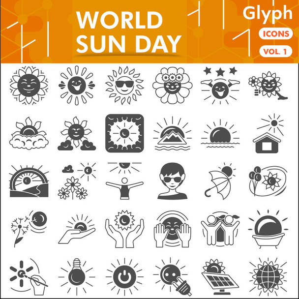 World sun day line icon set, summer symbols collection or sketches. Solar energy glyph linear style signs for web and app. Vector graphics isolated on white background. - ベクター画像