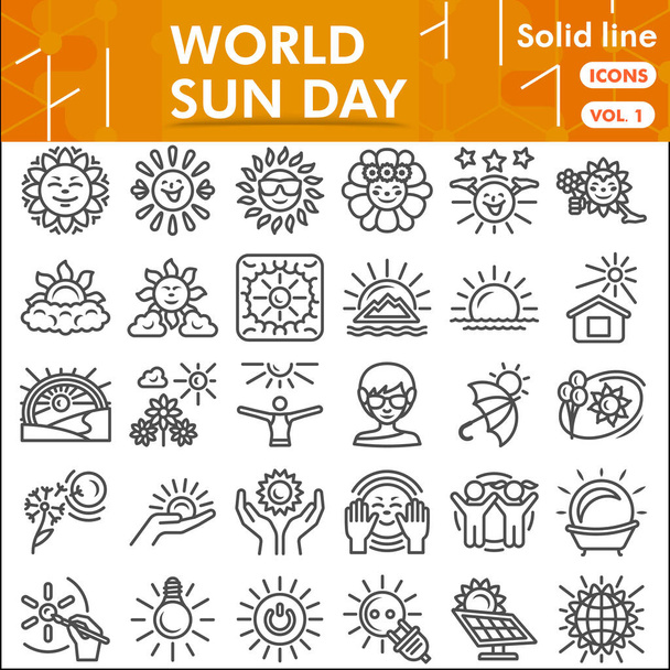 World sun day line icon set, summer symbols collection or sketches. Solar energy solid line linear style signs for web and app. Vector graphics isolated on white background. - Vettoriali, immagini