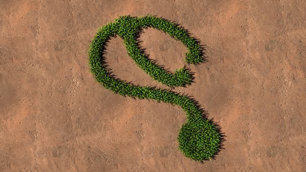 Koncepció vagy koncepció zöld nyári gyep fű szimbólum alakú barna talaj vagy föld háttér, jele szűrés sztetoszkóp. A 3d illusztráció metafora kezelés, orvostudomány, egészség és ellátás - Fotó, kép