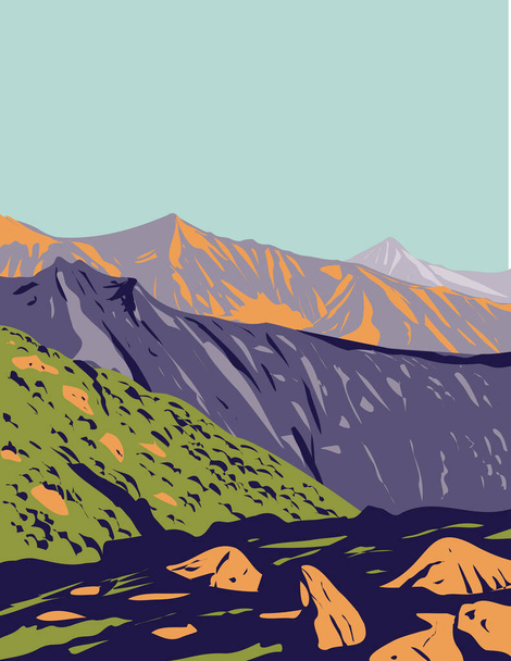 Affiche Art déco ou WPA du Parc National du Val Grande située dans le Piémont dans le nord de l'Italie réalisée dans le style d'administration de projet de travaux. - Vecteur, image