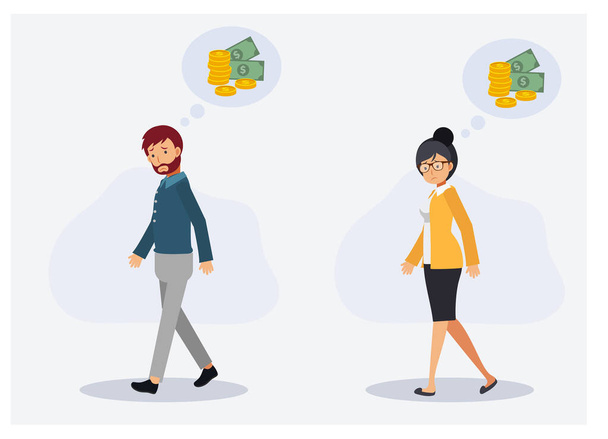 Lack of money,out of money,financial problem concept.man and woman is walking and worried about money. Flat vector 2d cartoon character illustration. - Vector, Image