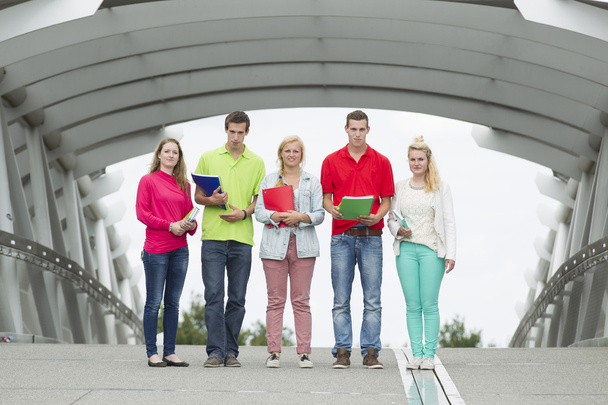 Cinque studenti in piedi su un ponte
 - Foto, immagini