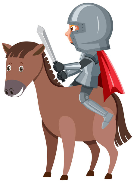 Ritter Reiten Pferd Cartoon-Figur auf weißem Hintergrund Illustration - Vektor, Bild