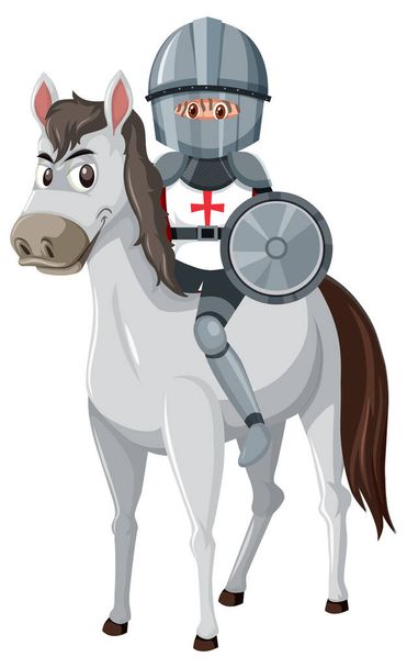 Cavaliere equitazione cavallo personaggio dei cartoni animati su sfondo bianco illustrazione - Vettoriali, immagini