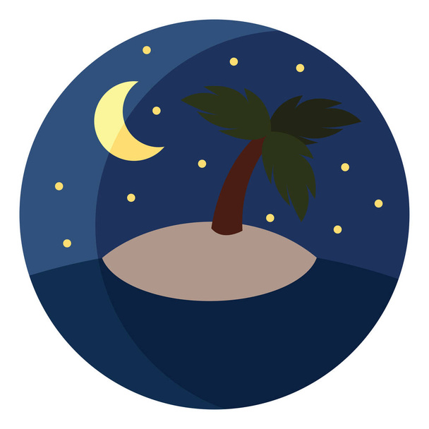 Stranded island at night, icon illustration, vector on white background - Vector, Image