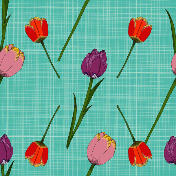 Seamless vector tulips pattern illustration design - Vector, Imagen