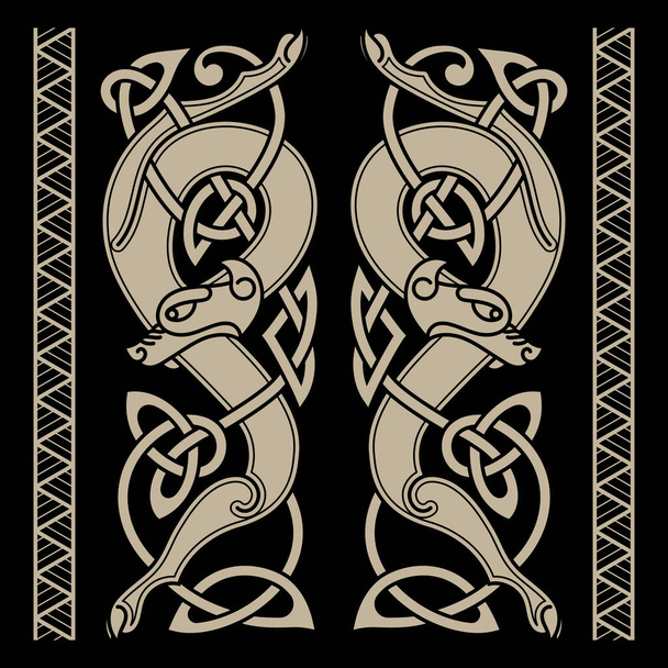 Wolfs in Celtic style and Celtic pattern - Vector, Image