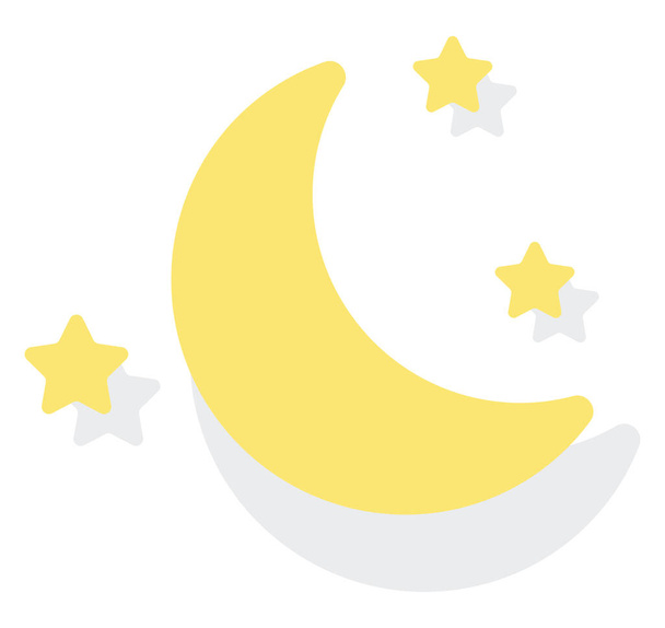 Νεαρό φεγγάρι με αστέρια, εικόνα εικονίδιο, διάνυσμα σε λευκό φόντο - Διάνυσμα, εικόνα