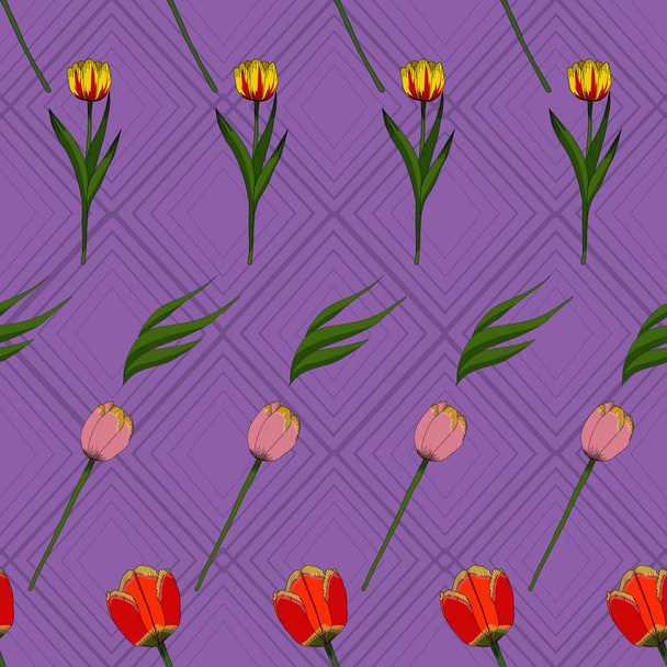 Colorful tulips vector seamless pattern design - Vector, Imagen